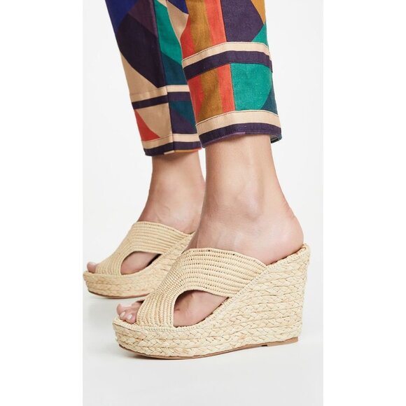 Carrie Forbes $398 Lina Cutout Slide Wedge Sandals Size 40 - Picture 2 of 10